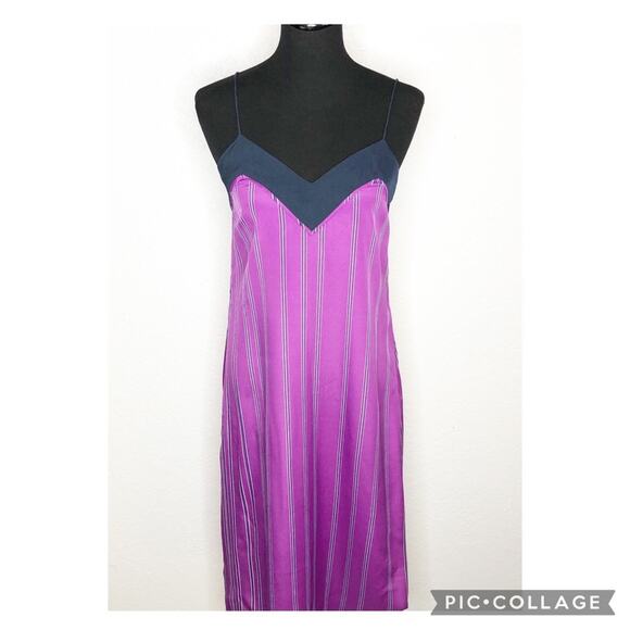 A/X Armani Exchange purple navy white striped silky slip dress size 6 NWT - Picture 1 of 15